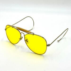 Vintage Bushnell Korea F-Korea Gold Frame Aviator Pilot Sunglasses Yellow Lenses